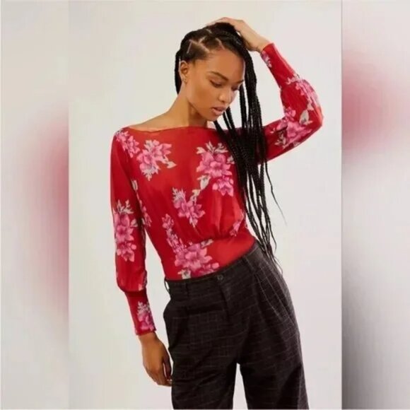 NWOT Free People Intimately Undercover Printed Bodysuit in Cherry Combo - Picture 3 of 9